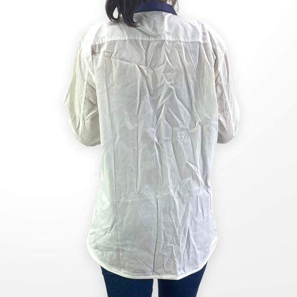 00s ARMANI EXCHANGE Vintage Cream Blue Contrast Collar Button Up Shirt - Picture 3 of 5